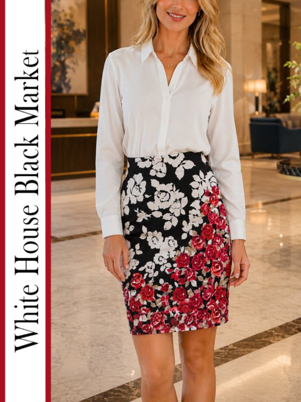 WHBM | 'Rose Garden' Floral Print Pencil Skirt
